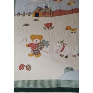 Handmade Baby Quilt Wall Hanging‎ Ranch Farm Living Teddy Bear 38x45 In SEE